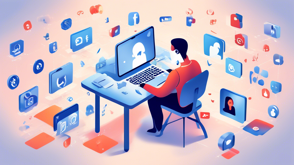 Create an image that illustrates the process of deleting personal information online. The scene should show a person sitting at a computer, methodically clearing data, with icons representing various social media platforms, email services, and data brokers melting away or being erased. The overall tone should be empowering and secure, with a visually clean and simplified background to emphasize focus and control.