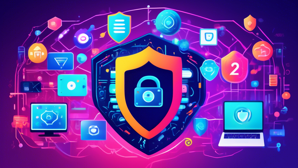 Create an image featuring a digital shield symbol, symbolizing internet privacy, surrounded by various icons of leading privacy software for 2023, such as VPNs, antivirus programs, and secure browsers. The background should be a futuristic digital network with a 'Top Picks for 2023' banner at the top.