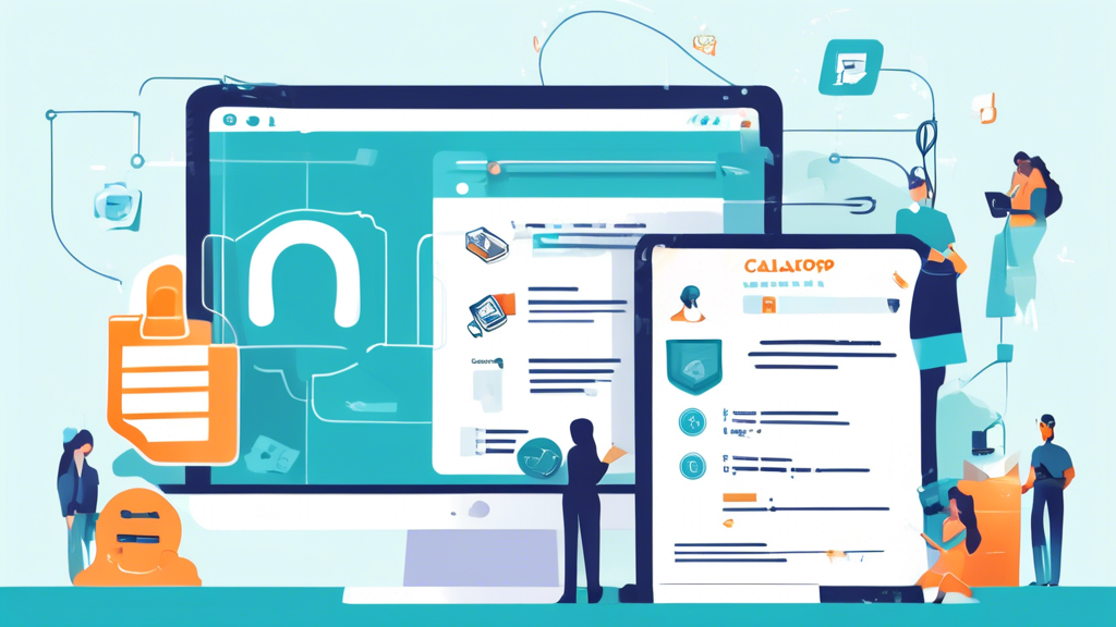 Create an image that visually explains the California Online Privacy Protection Act (CalOPPA). The image includes the state of California highlighted with a padlock symbol over it, representing privacy. Show people using mobile devices and computers with lock icons and checkmarks to symbolize compliance. Include elements such as a checklist, privacy policy document, and security shield to convey the concept of online privacy protection regulations.