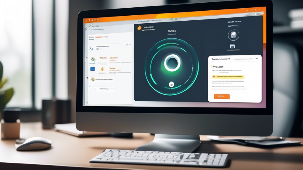 Create a visually appealing image of a computer screen displaying a web browser with the Avast Online Security & Privacy extension actively protecting the user. The extension icon should be highlighted or glowing to signify its importance. In the background, include subtle elements like a shield or padlock to represent security and privacy. The setting should be a modern, well-lit workspace with a calm and focused atmosphere.